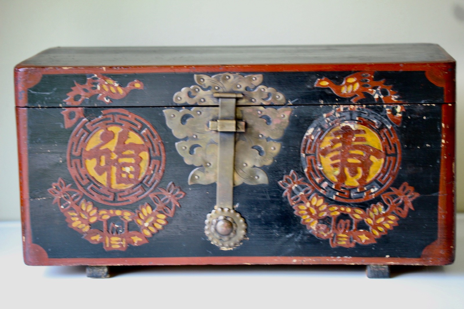 Antique Early 1900s S Korean with Chinese Letters Wedding/Dowry Chest/Trunk
