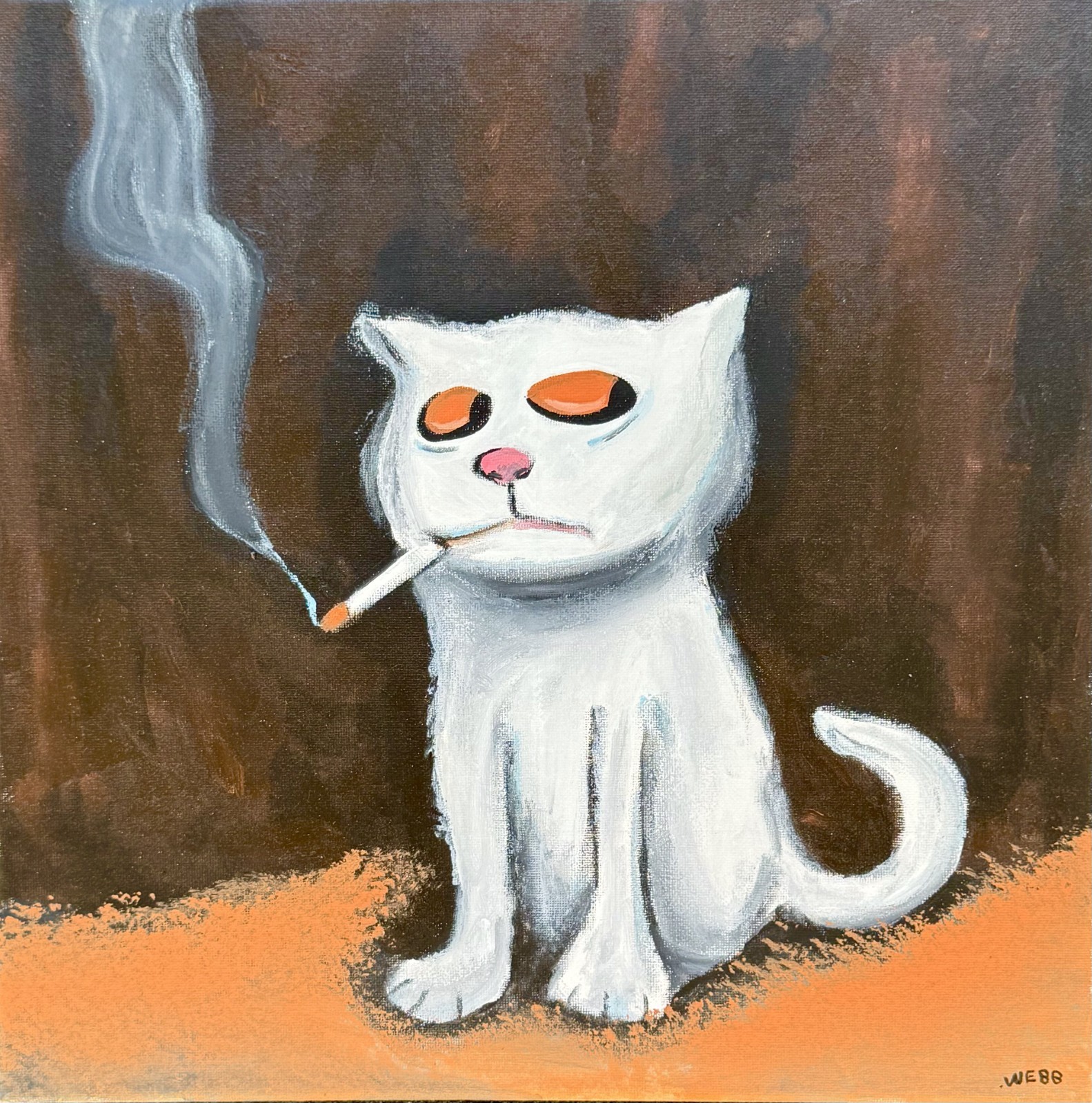 Original Painting Cat Smoking Cigarette Lowbrow Pop Surrealism Zac Webb Haunted