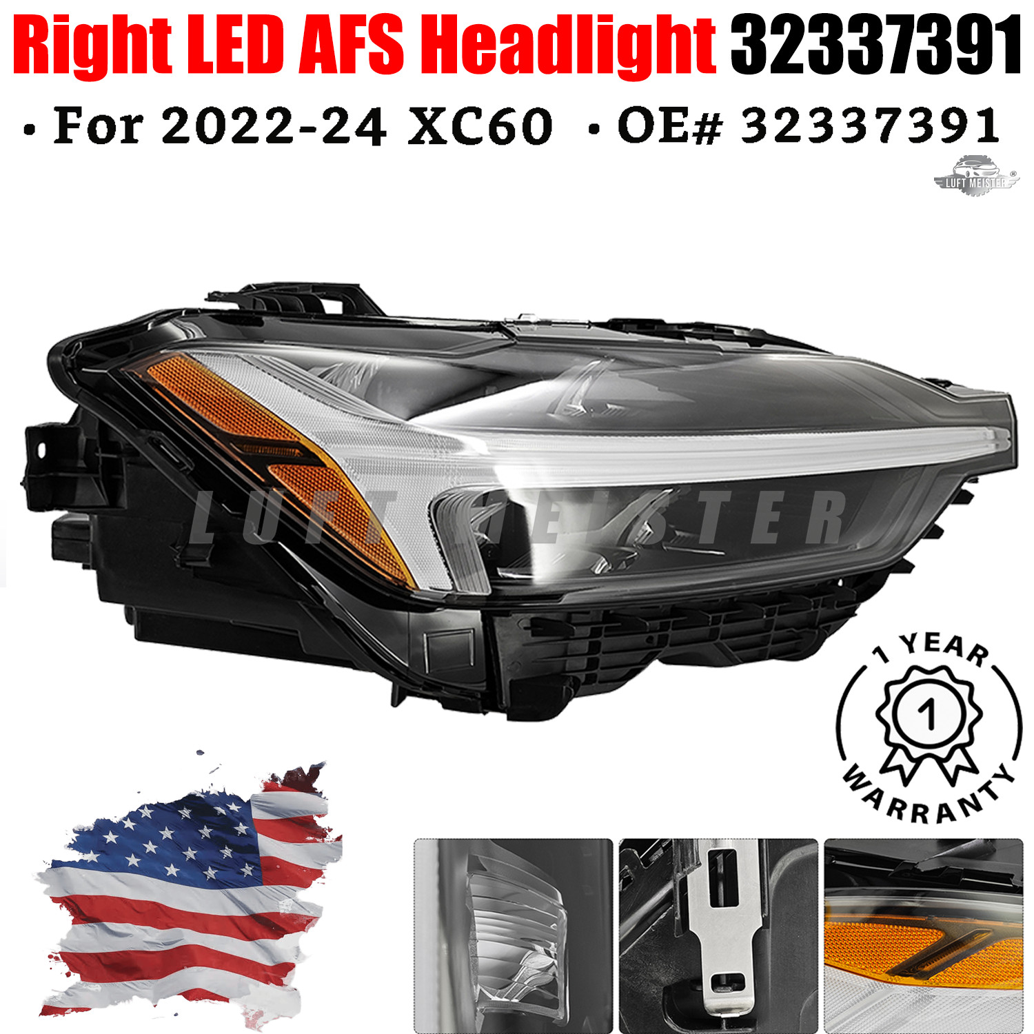 32337391 For 2022-2024 XC60 Right LED AFS Composite Headlight US version NEW