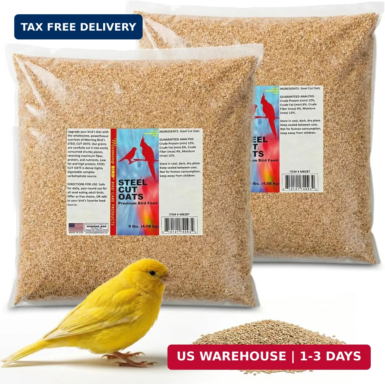 Morning Bird Steel Cut Oats 18 lb - All Natural Bird Seed