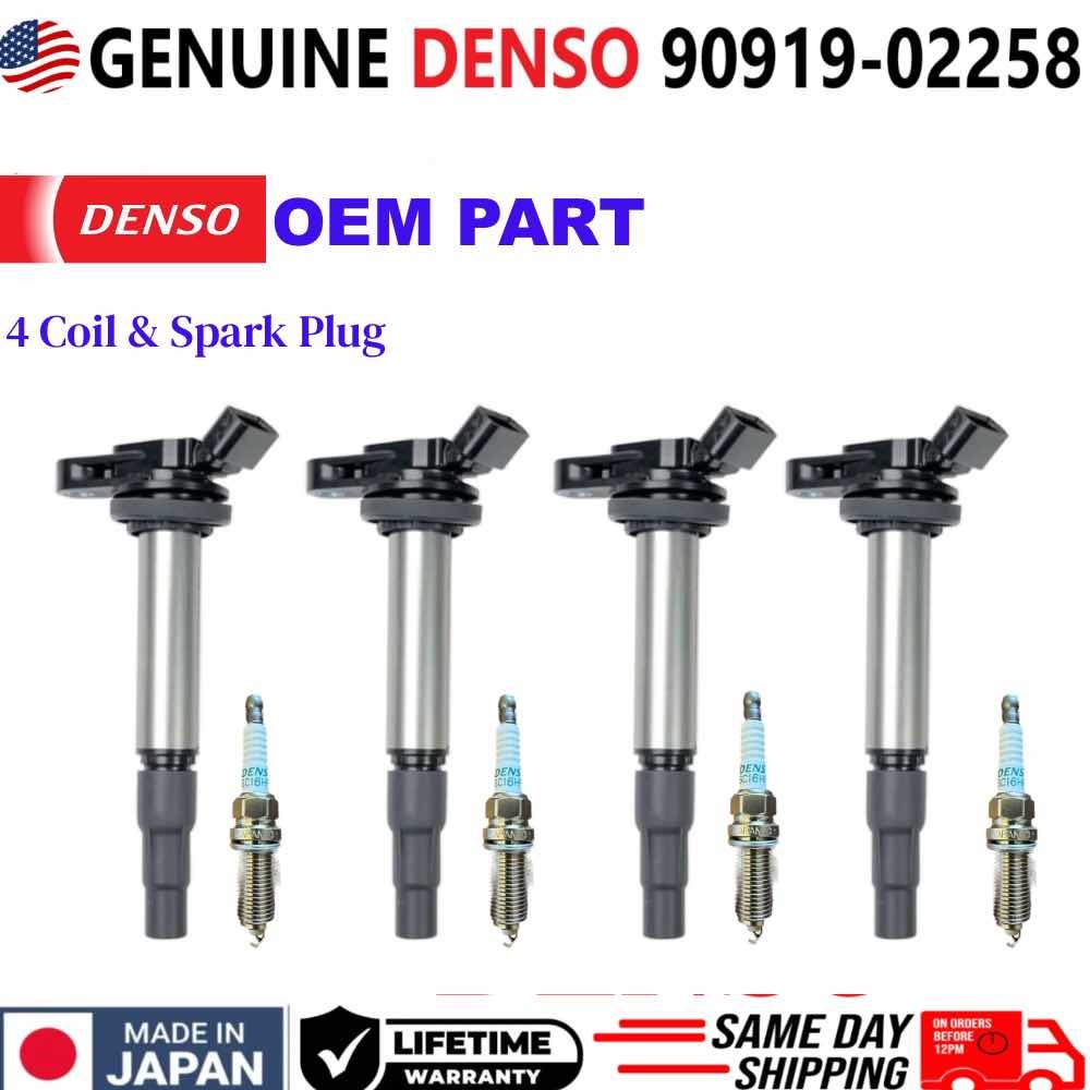 Denso OEM 90919-02258 Ignition Coils Spark Plugs kit For Toyota Corolla Prius