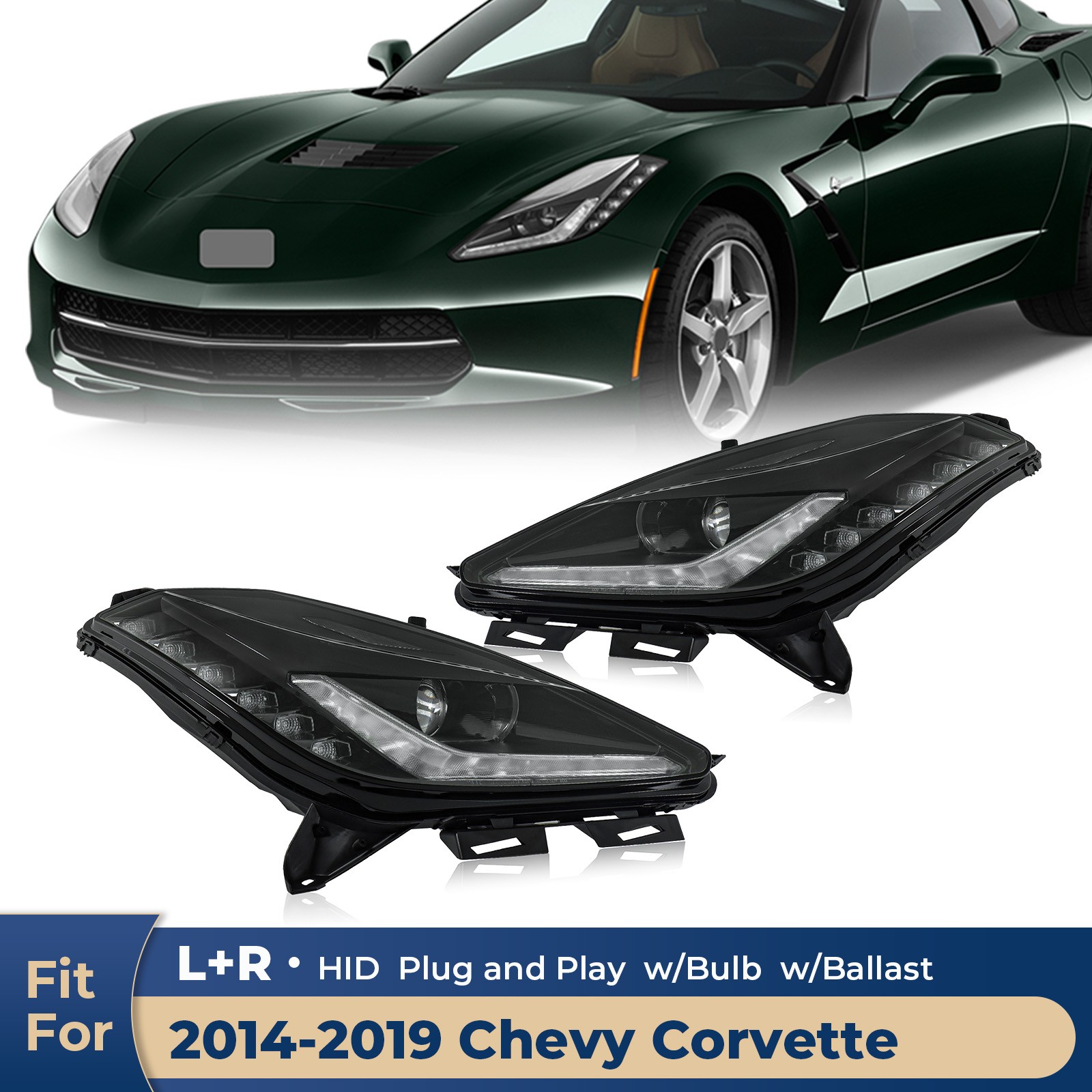 For 2014-2019 Chevy Corvette C7 HID/Xenon Headlight w/Bulb w/Ballast Pair