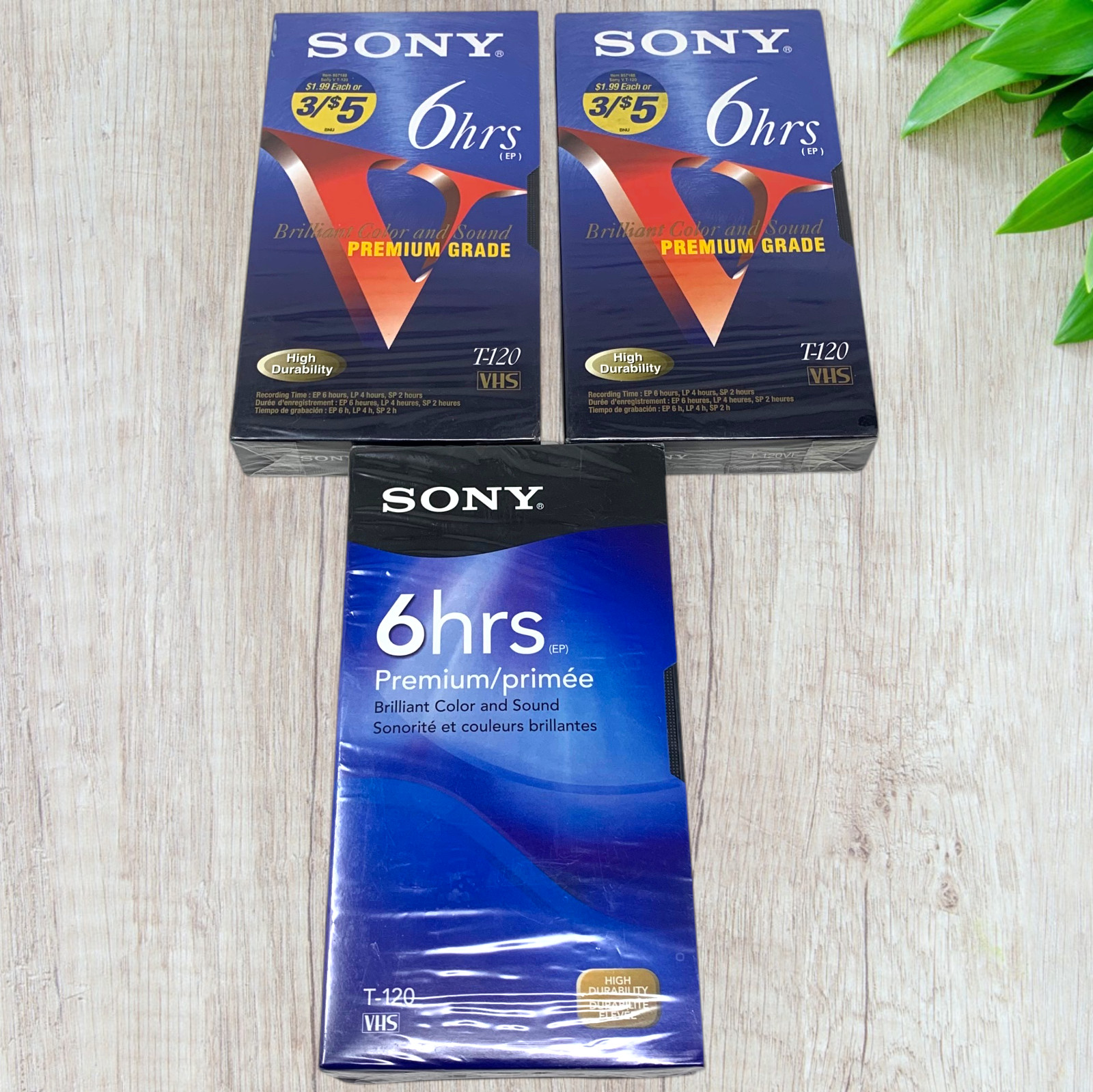 Sony T-120 Premium Grade Blank VHS Video Tapes 6 Hour NEW Sealed Lot of 3