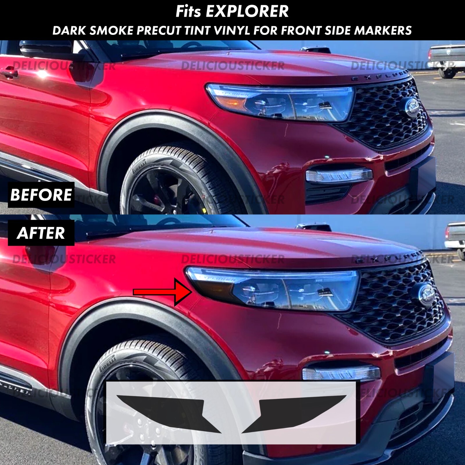 Fits 20-24 Ford Explorer SMOKE Headlight Side Marker PreCut Vinyl Tint Overlays