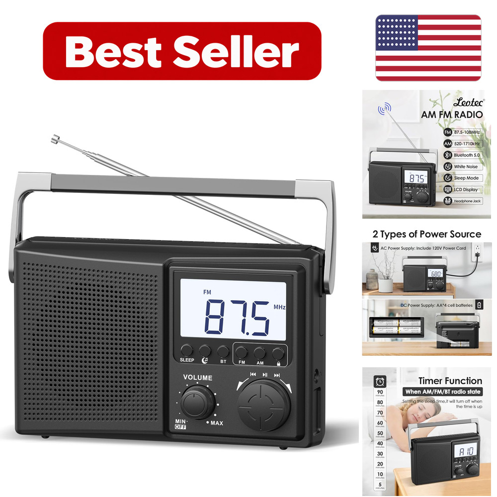 Personal Radio Black-1 Plastic AM FM Bluetooth Battery Powered Portable Handle
