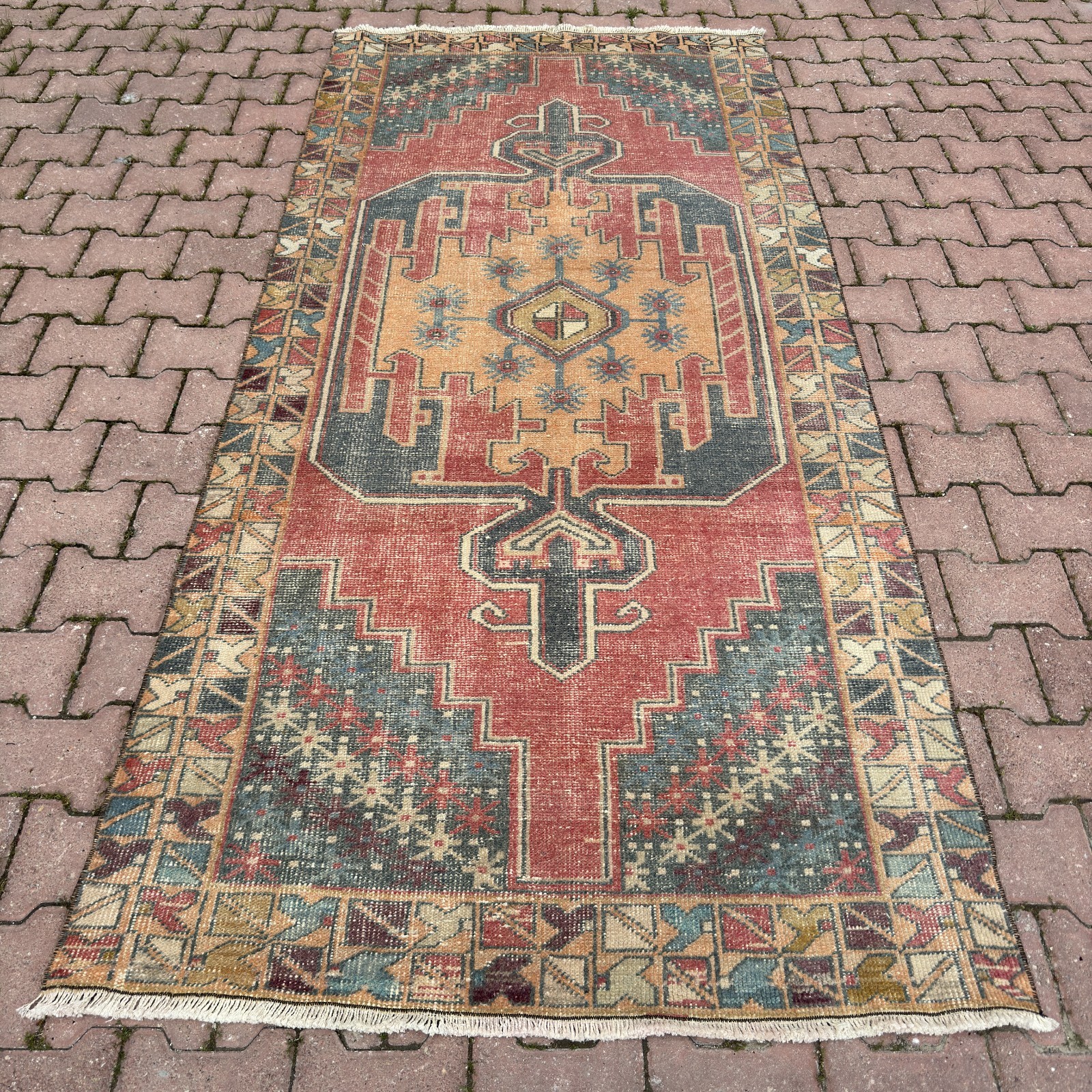 3.9x8.5 Vintage Turkish Wool Oushak Handwoven Anatolian Area Rug - Tariff Free