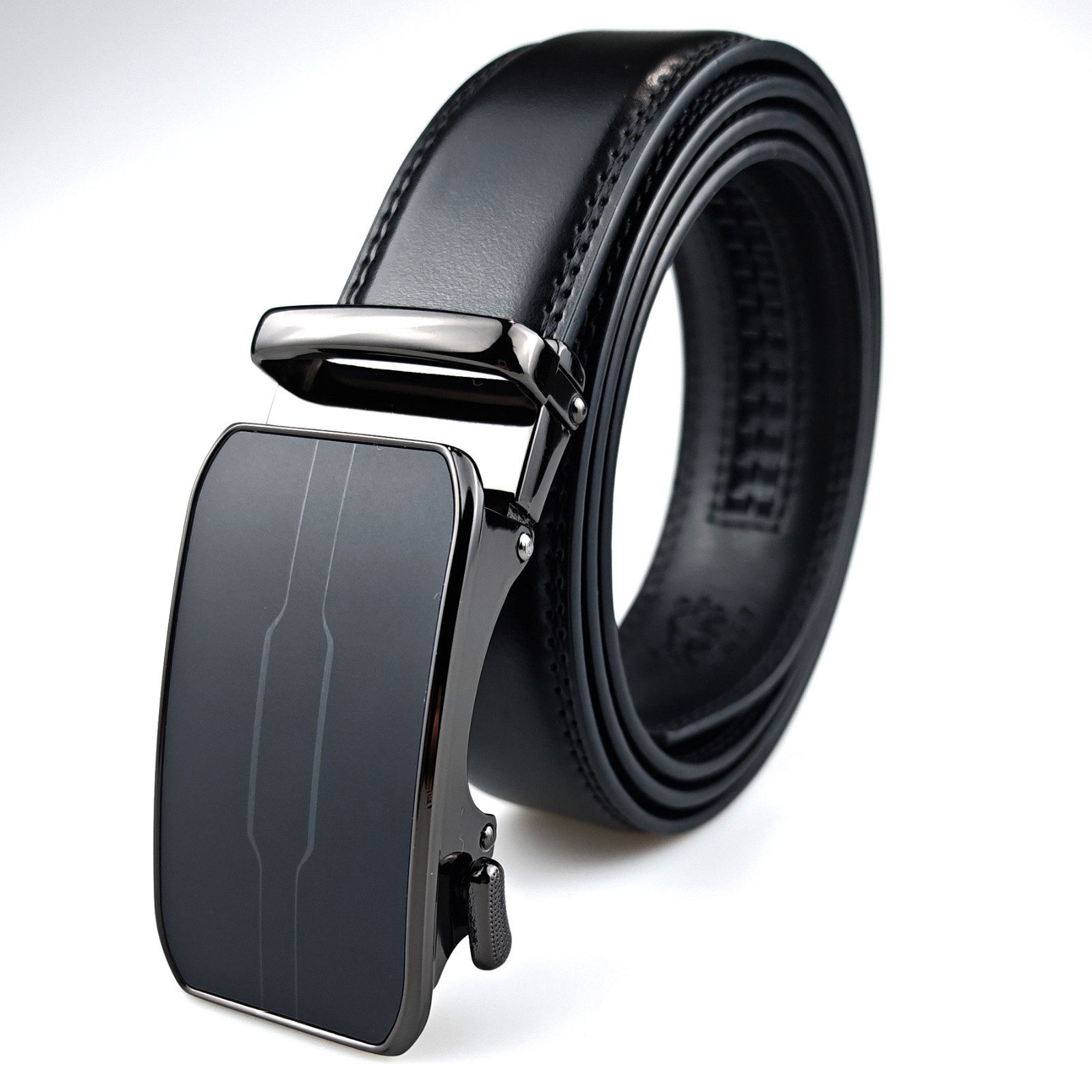 28″-50″ Men's Leather Ratchet Dress Belts Automatic Buckle Click Sliding Belt 1A
