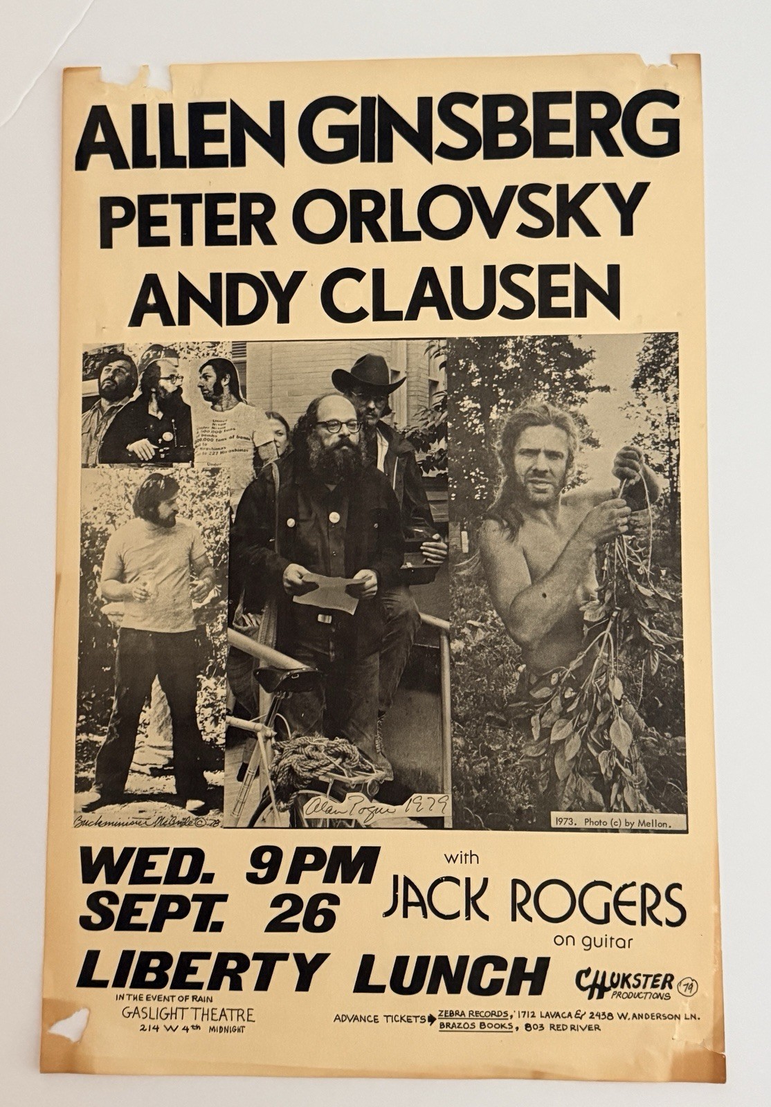 Original 1979 Allen Ginsberg Liberty Lunch Austin TX Poetry Concert Poster
