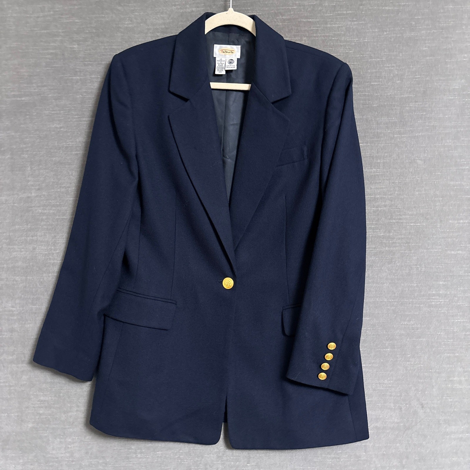 Vintage Talbots Blazer 10 Navy Blue Wool Gold Mid-Length Career Classic Nautical Vintage Talbots Blazer 10 Navy Blue Wool Gold Mid-Length Career Classic Nautical