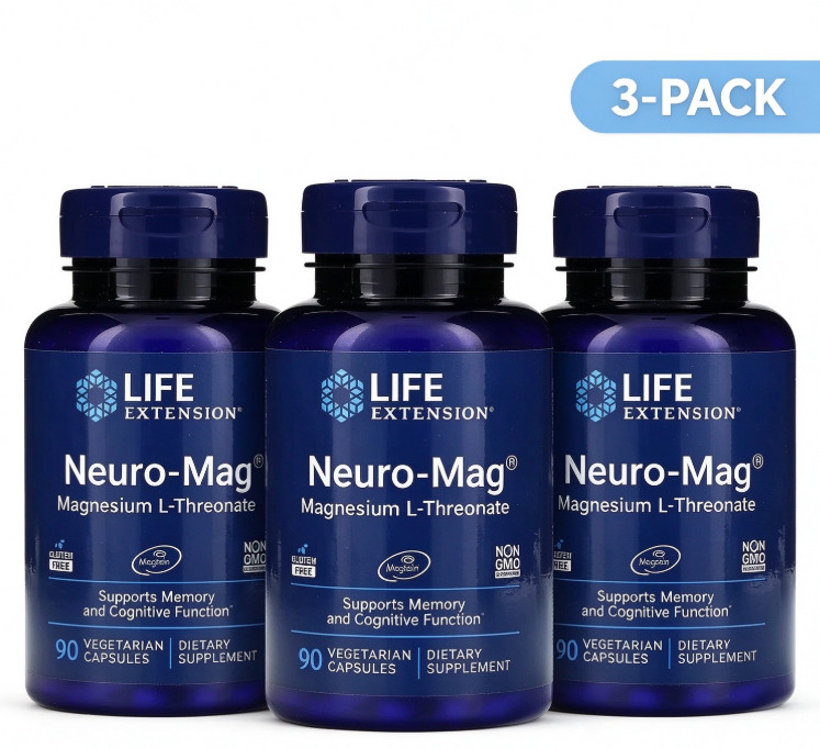 3pc Life Éxtension Neuro-Mag®, Magnesium L-Threonate, 90 Vegetarian Capsules