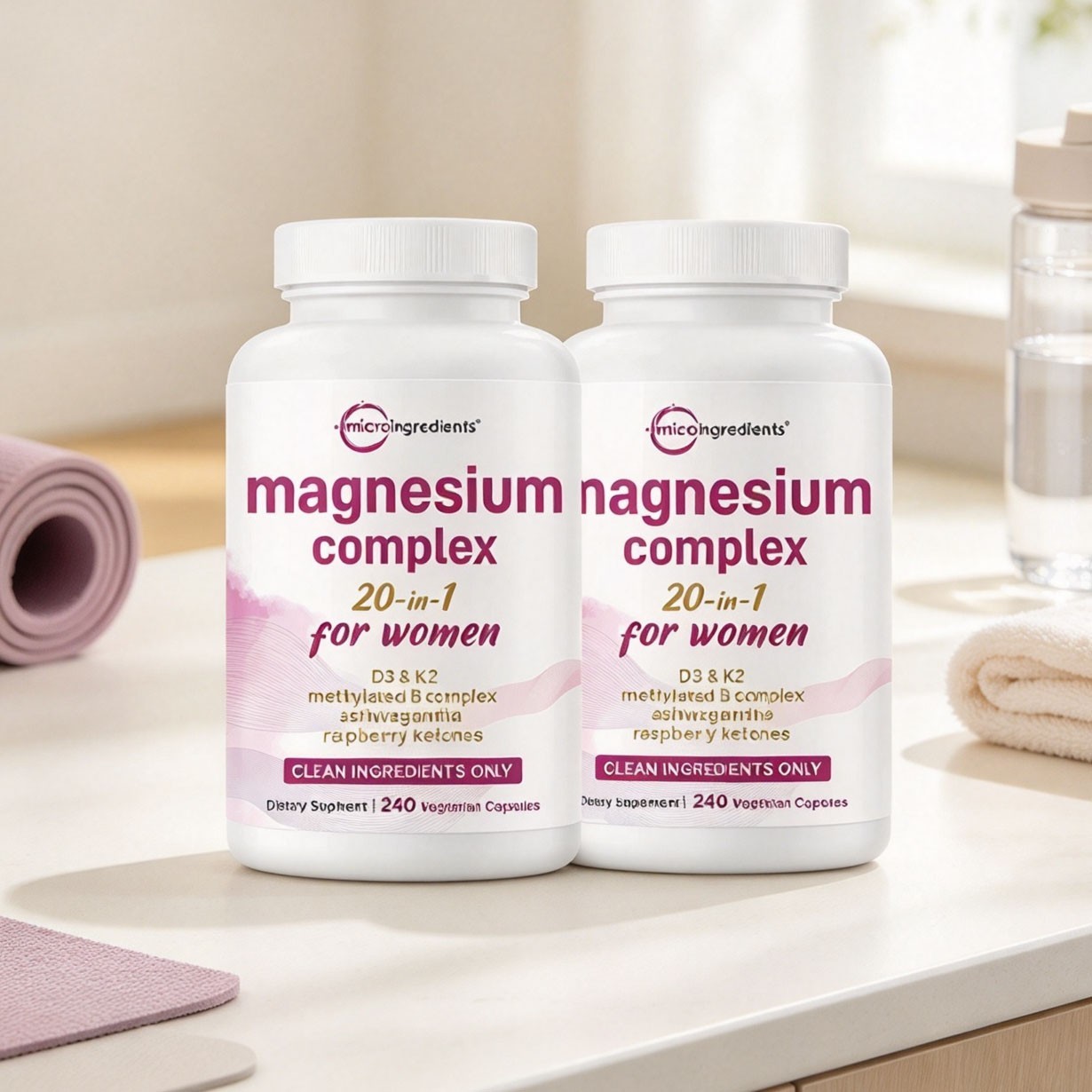 2PCS Micro Ingredients Magnesium 20-in-1 – 240 Veggie Caps for Women