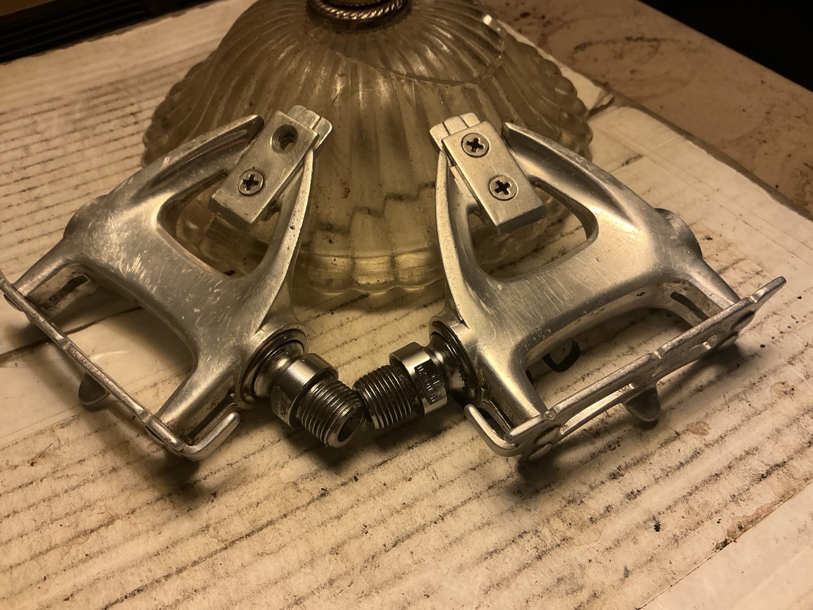 Campagnolo C-Record pedal pair-no dust caps/missing 1 toe clip screw/nut Campagnolo C-Record pedal pair-no dust caps/missing 1 toe clip screw/nut