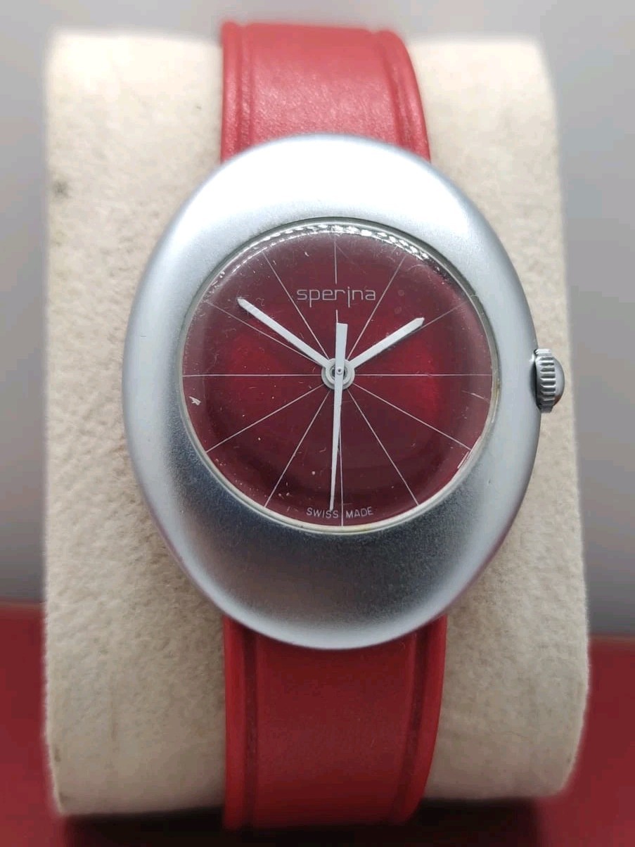 Space Age Vintage Watch Sperina Manual wind Red Dial Swiss Made 1970s Oval rare