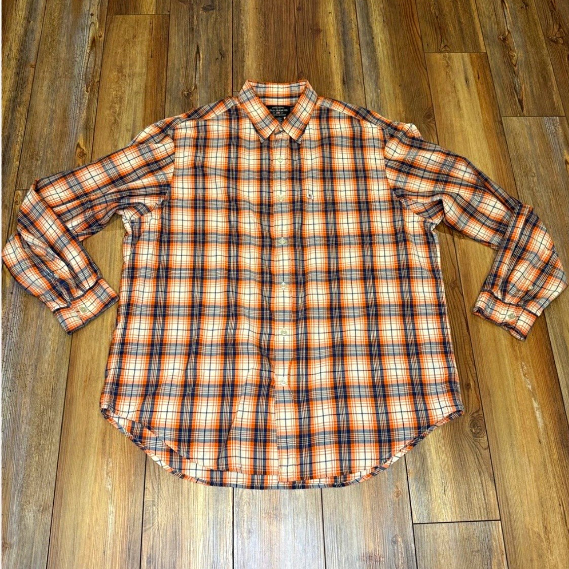 Vintage Polo Ralph Lauren RL Flag Orange & Blue Plaid Shirt Classic Fit Size XL Vintage Polo Ralph Lauren RL Flag Orange & Blue Plaid Shirt Classic Fit Size XL