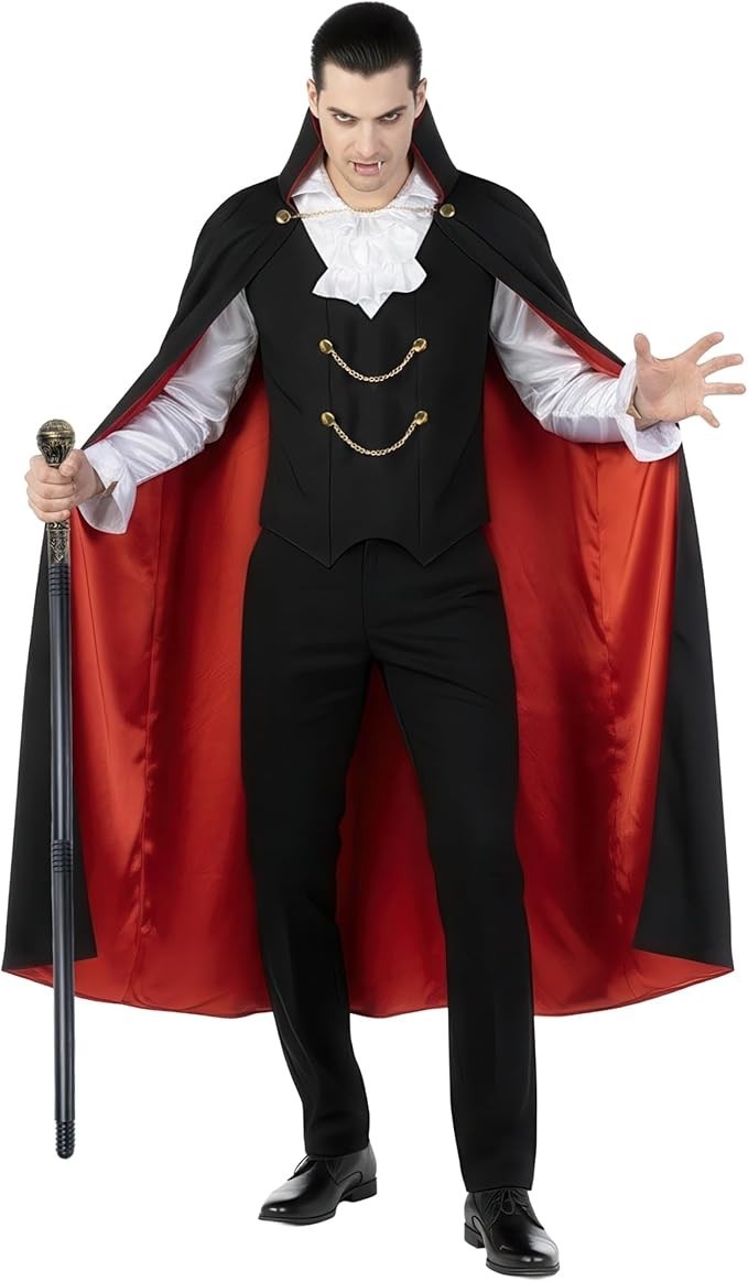 Men`s Vampire Costume Adult Count Dracula  Cape + Cane Halloween M - XXL