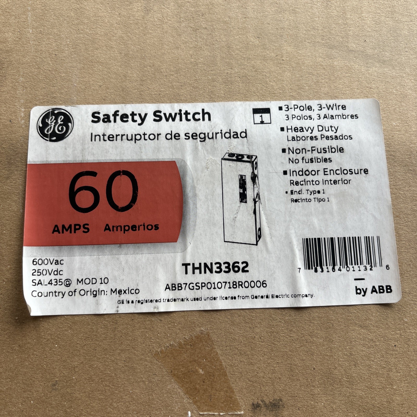 NEW GE THN3362 60 Amp 600V 3 Pole Non Fused Nema 1 Safety Switch MOD 10 NEW GE THN3362 60 Amp 600V 3 Pole Non Fused Nema 1 Safety Switch MOD 10