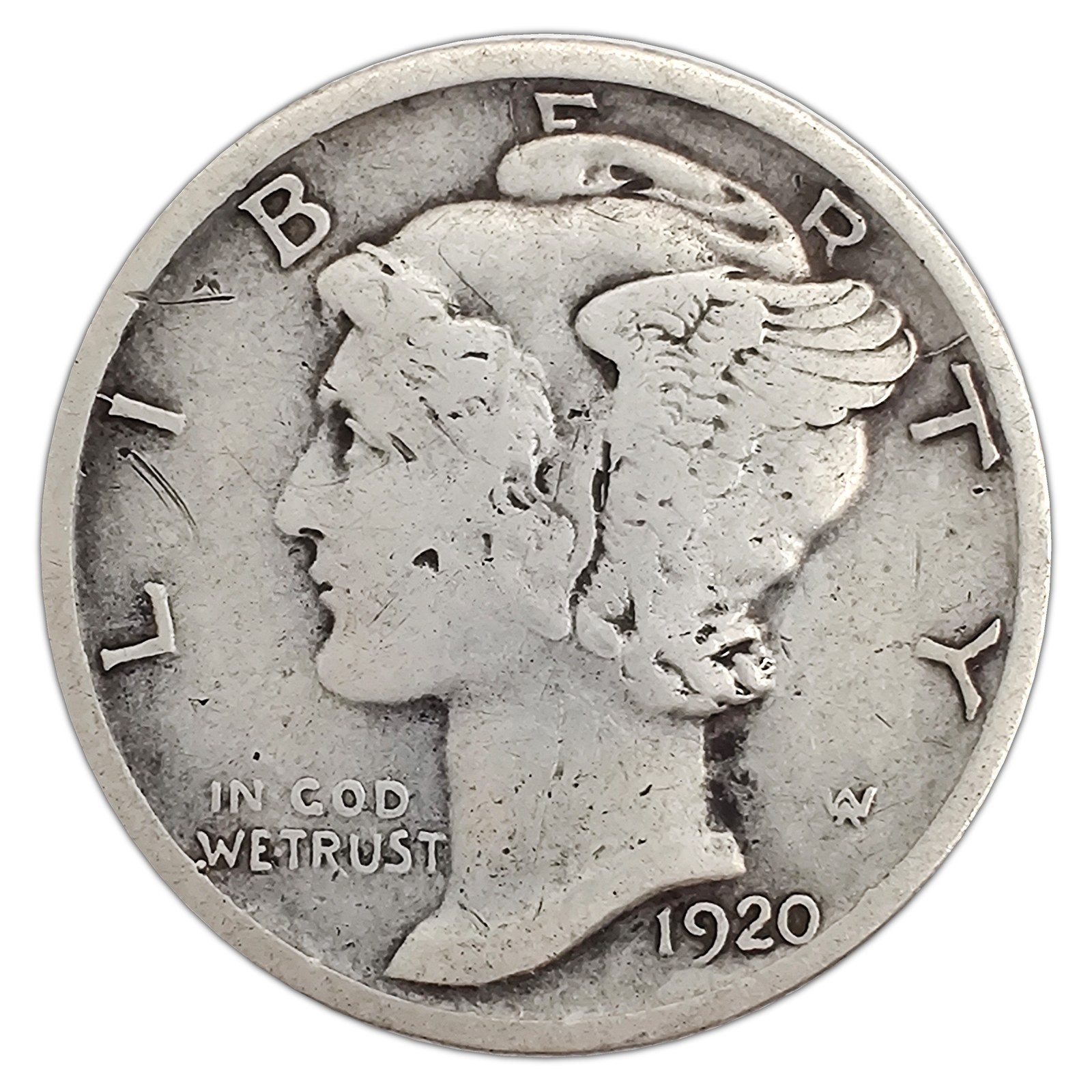 1920-D Mercury Dime F Fine 90% Silver