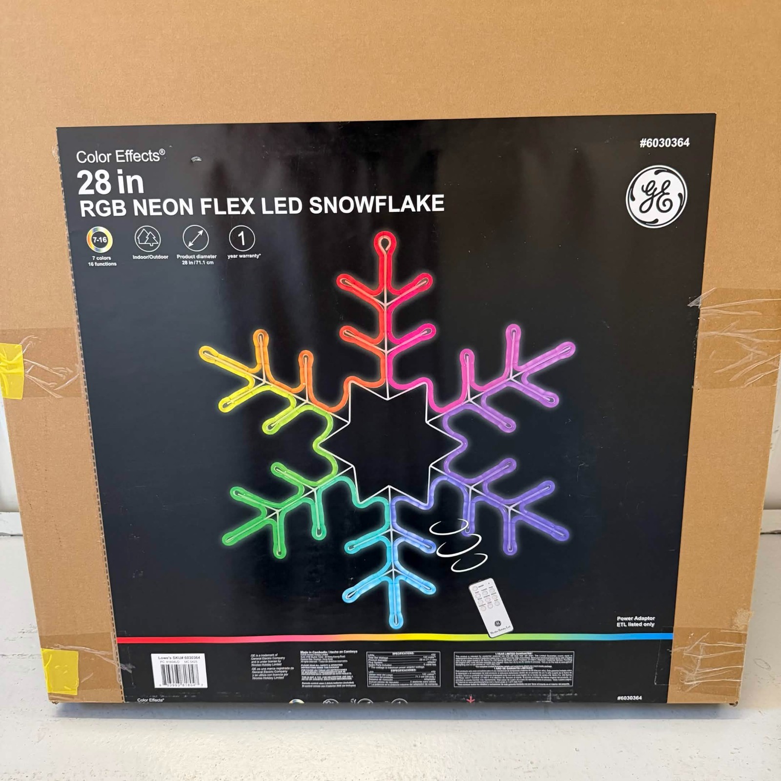 GE Color Effects 28 Inch Hanging Snowflake RGB Neon Flex LED Decoration