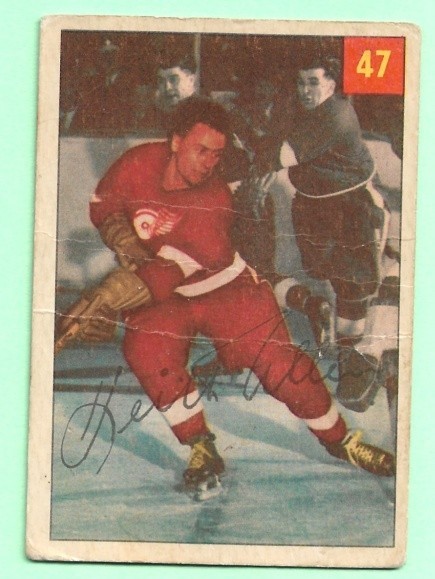 (1) KEITH ALLEN  1954-55 PARKHURST # 47 RED WINGS ROOKIE  CARD (M9998)