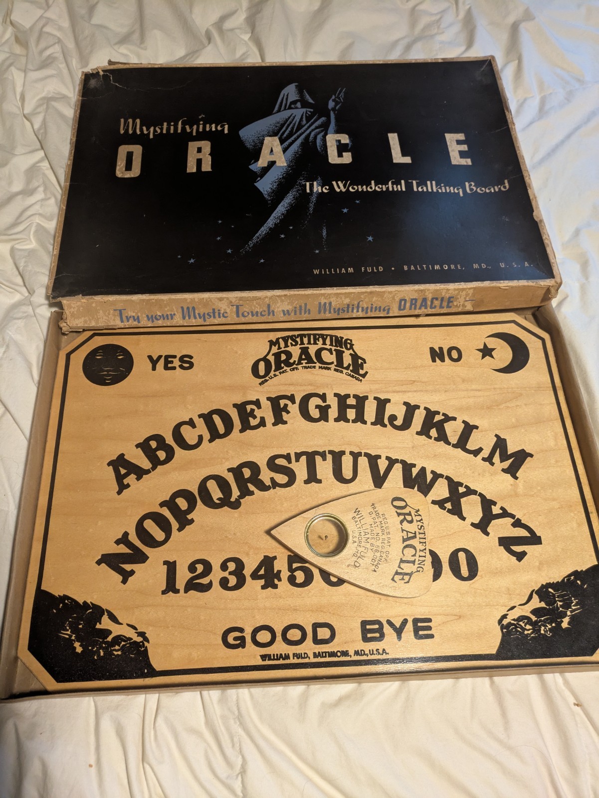 VINTAGE 1938 William Fuld Mystifying Oracle OUIGA Talking Future Board w/ Box VINTAGE 1938 William Fuld Mystifying Oracle OUIGA Talking Future Board w/ Box