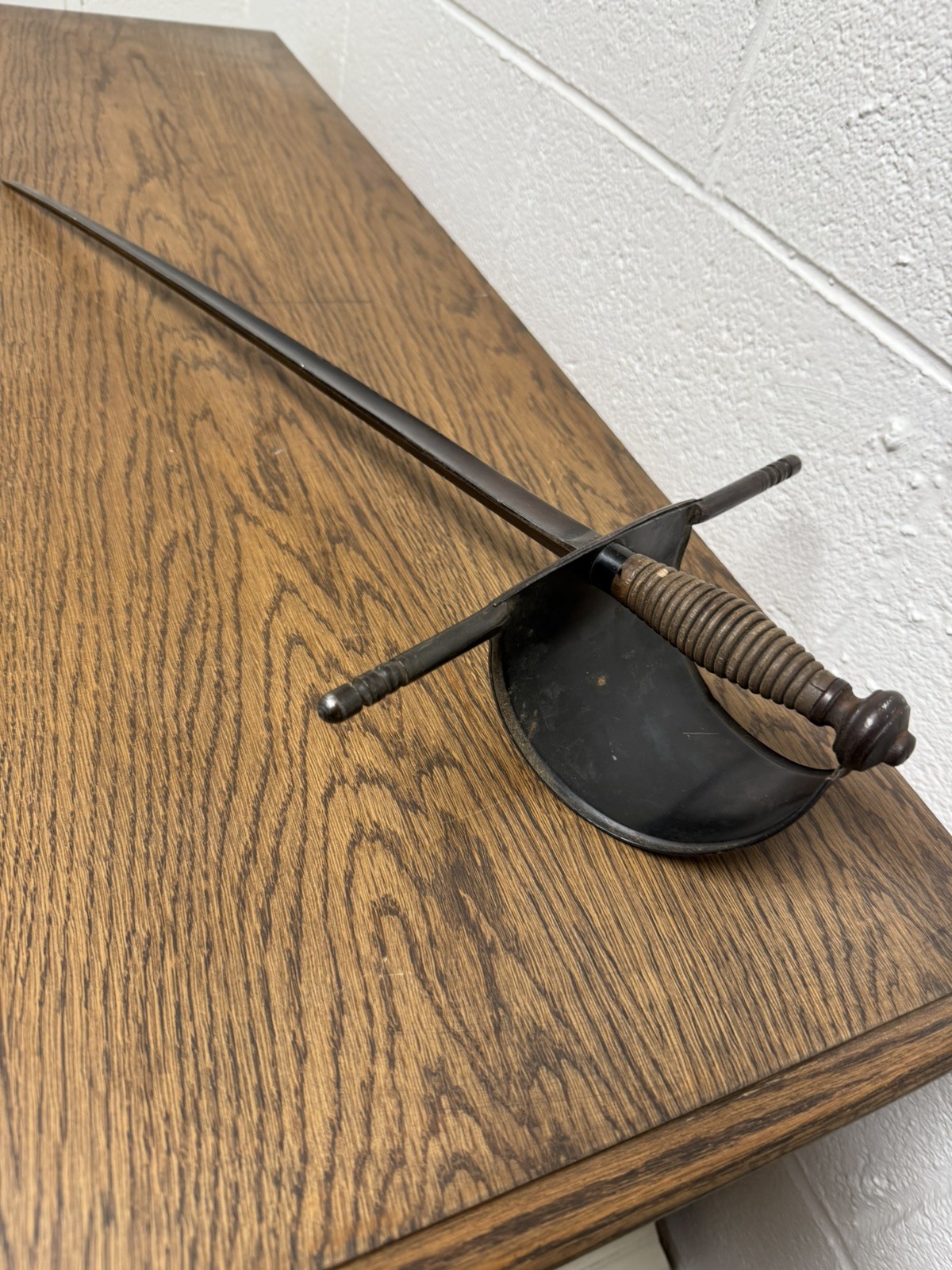 Antique Vintage 19th Century Sword Made In Spain Trefoil Blade Wood Handle Antique Vintage 19th Century Sword Made In Spain Trefoil Blade Wood Handle