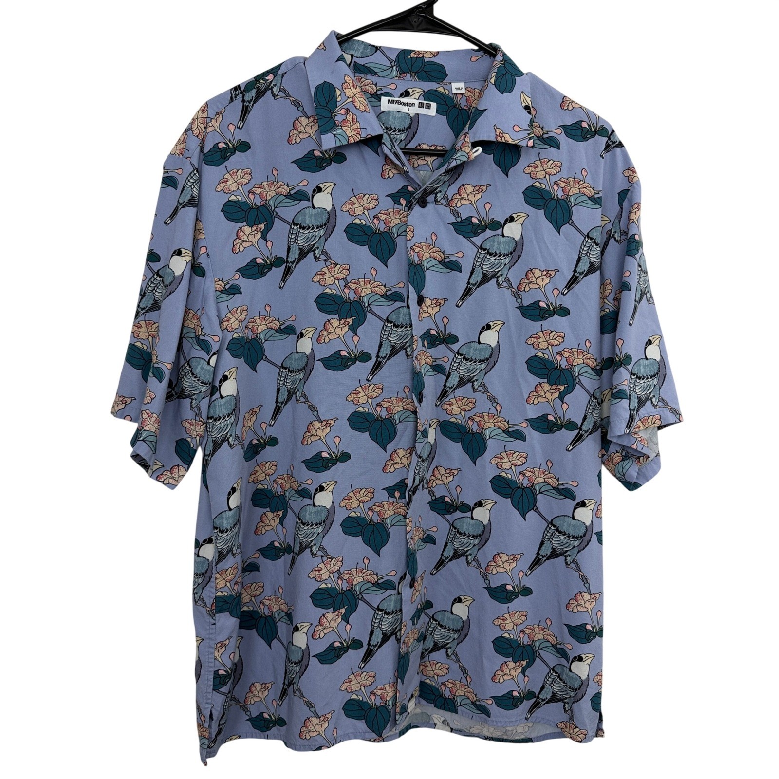 Uniqlo Shirt Mens Small Blue MFA Boston Bird Floral Short Sleeve Edo Ukiyo-e Uniqlo Shirt Mens Small Blue MFA Boston Bird Floral Short Sleeve Edo Ukiyo-e