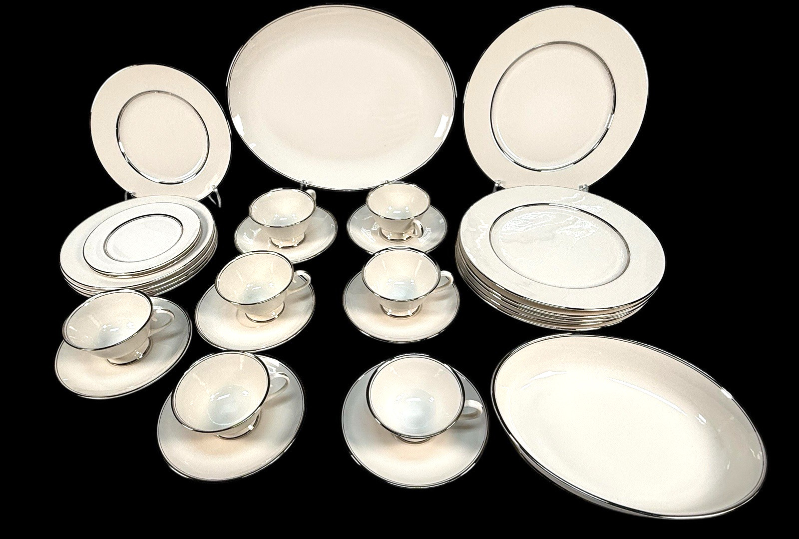 Flintridge China Mirador Bon-Lite Platinum Trim Dinnerware Set 29pc MCM Vintage Flintridge China Mirador Bon-Lite Platinum Trim Dinnerware Set 29pc MCM Vintage
