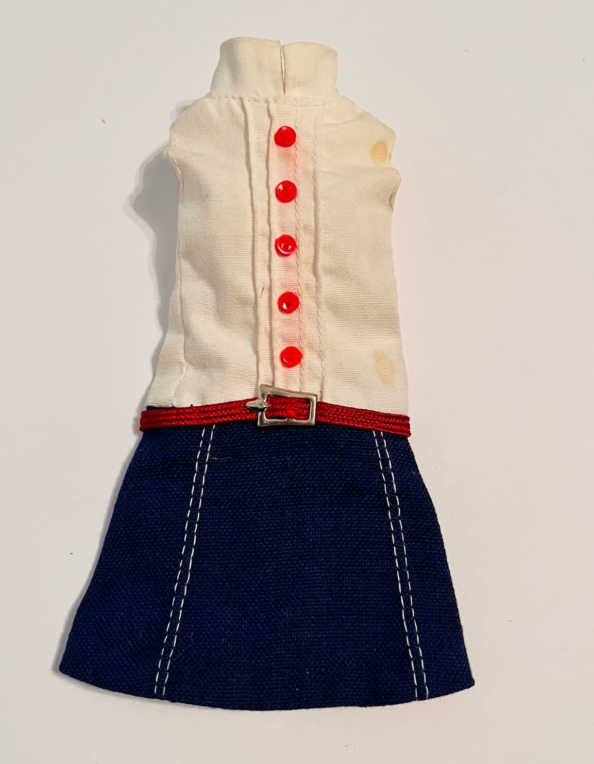 1960s VTG Mattel Skipper Barbie Doll Cookie Time White And Blue Dress