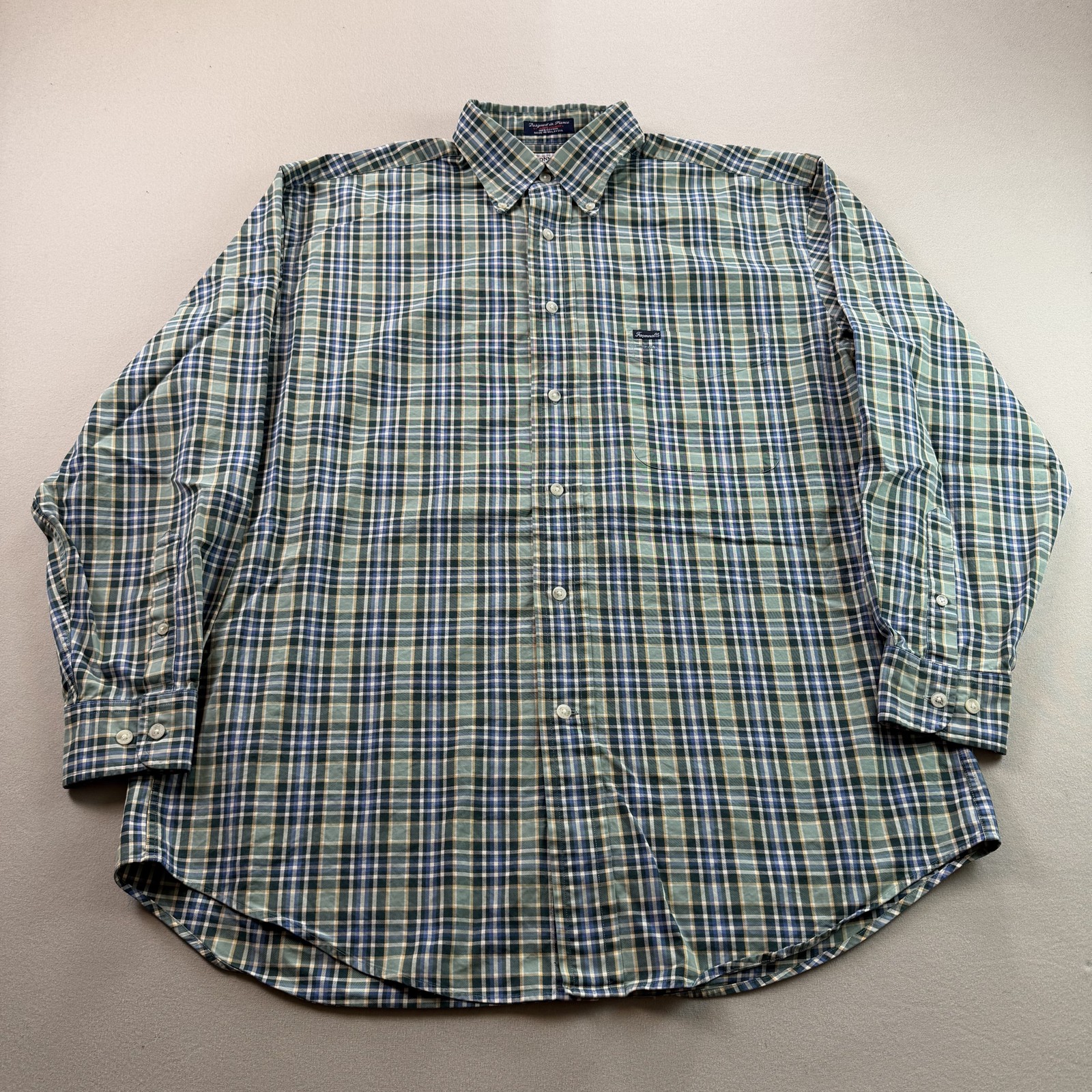 Faconnable Shirt Mens Large Green Plaid Button Down Long Sleeve Cotton Casual