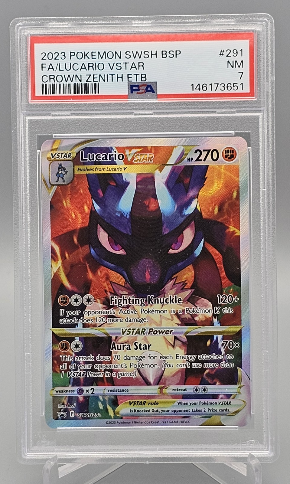 2023 Pokemon Crown Zenith Lucario VSTAR SWSH291 ETB Black Star Promo PSA 7 NM 2023 Pokemon Crown Zenith Lucario VSTAR SWSH291 ETB Black Star Promo PSA 7 NM