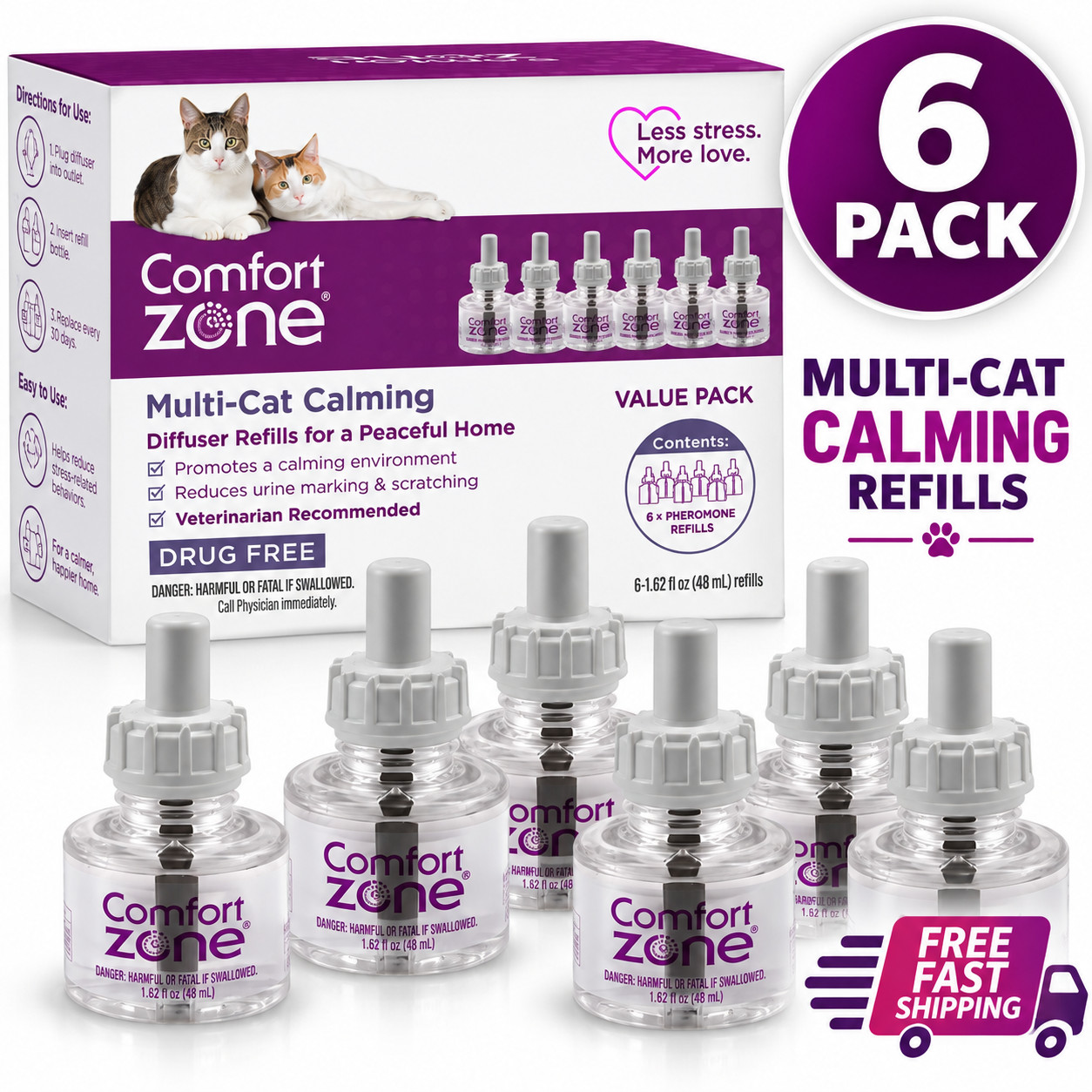 Comfort Zone MultiCat Cat Calming Pheromone Diffuser Refills 6 Pack Comfort Zone MultiCat Cat Calming Pheromone Diffuser Refills 6 Pack