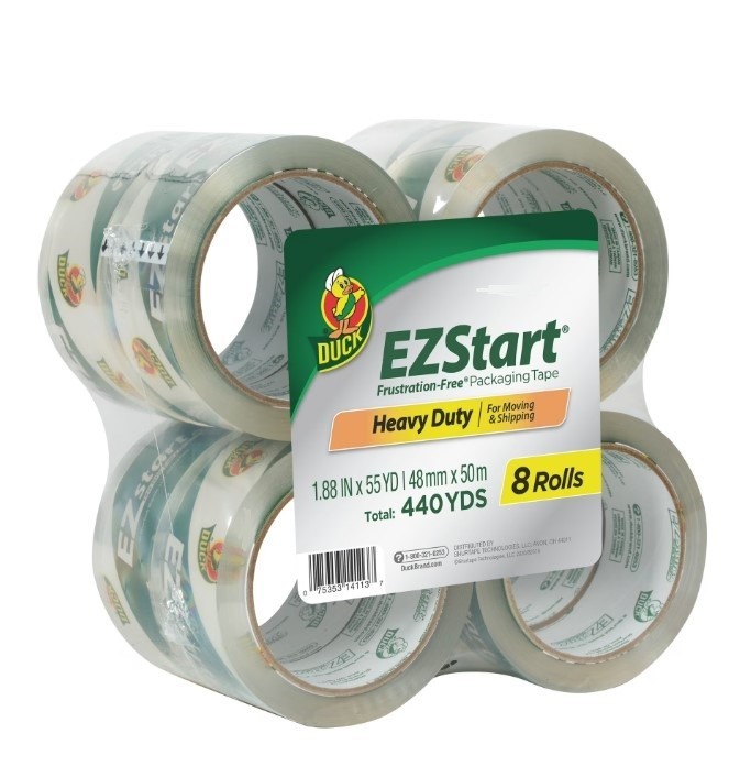Duck EZ Start Clear Packaging Tape, 1.88 in. x 55 yd., 8 Rolls