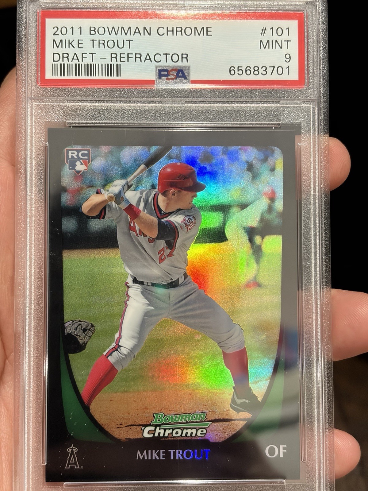 2011 BOWMAN CHROME DRAFT REFRACTOR #101 MIKE TROUT ROOKIE RC PSA 9
