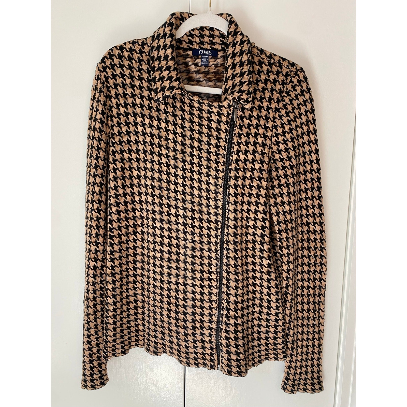 Chaps Ralph Lauren Houndstooth Moto Jacket Sz XL