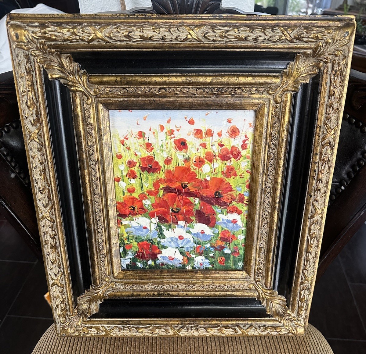 Vintage Ornate Gold Framed Still Life Oil Painting On Wood 18x15 authentic