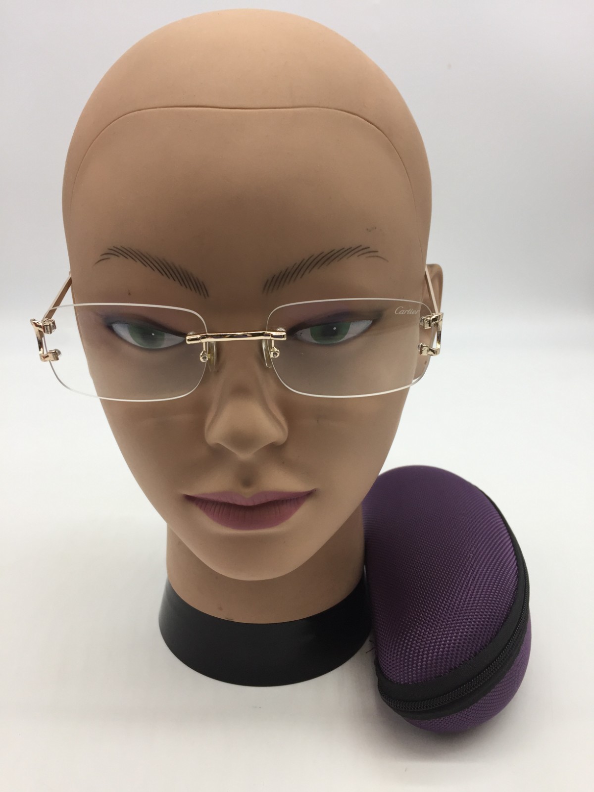 Cartier Rimless Designer Gold Eyeglasses Optical Frame Clear Lens