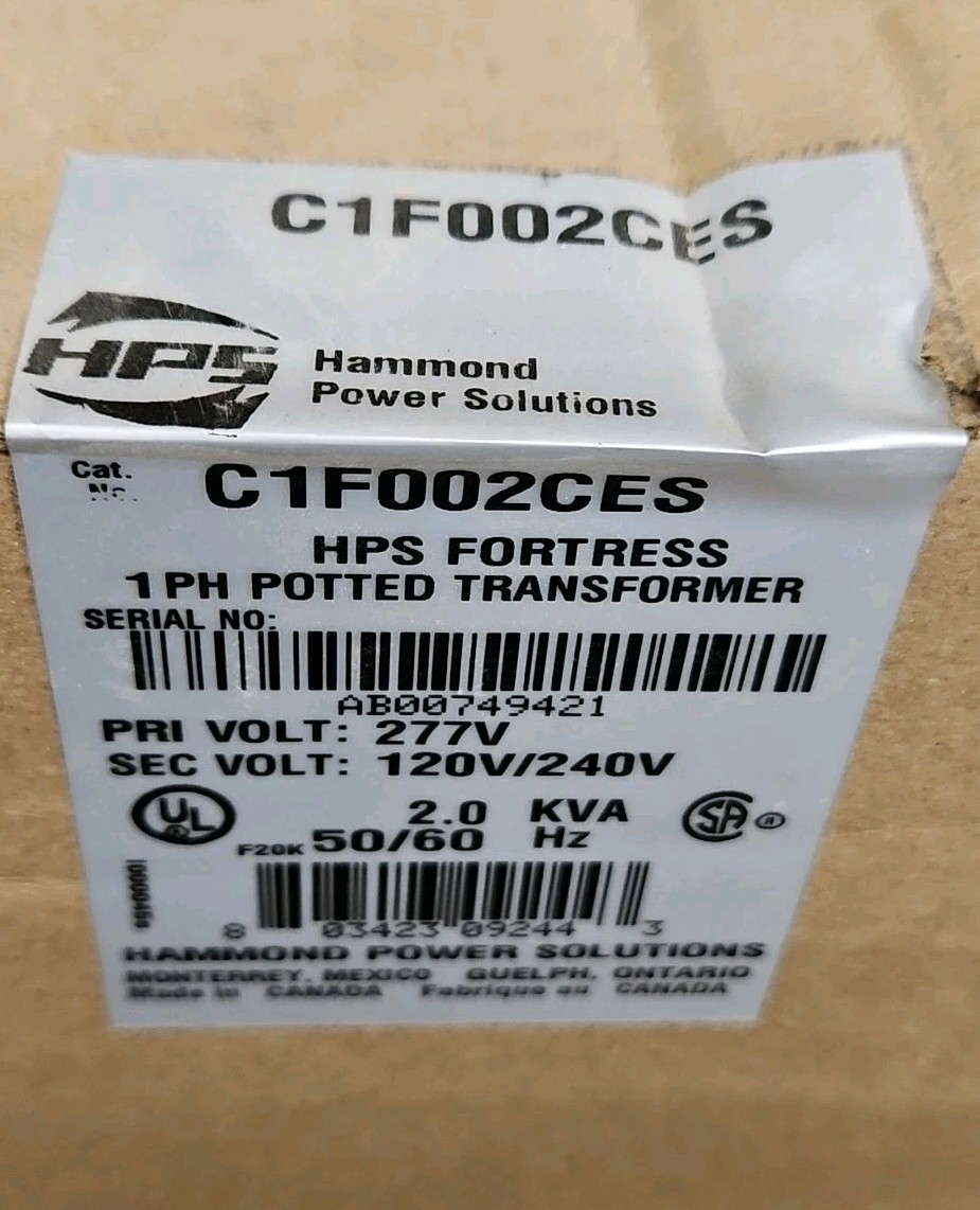 NEW Hammond Power Solutions C1F002CES - Transformer 2kVA 277V-120/240V Copper 