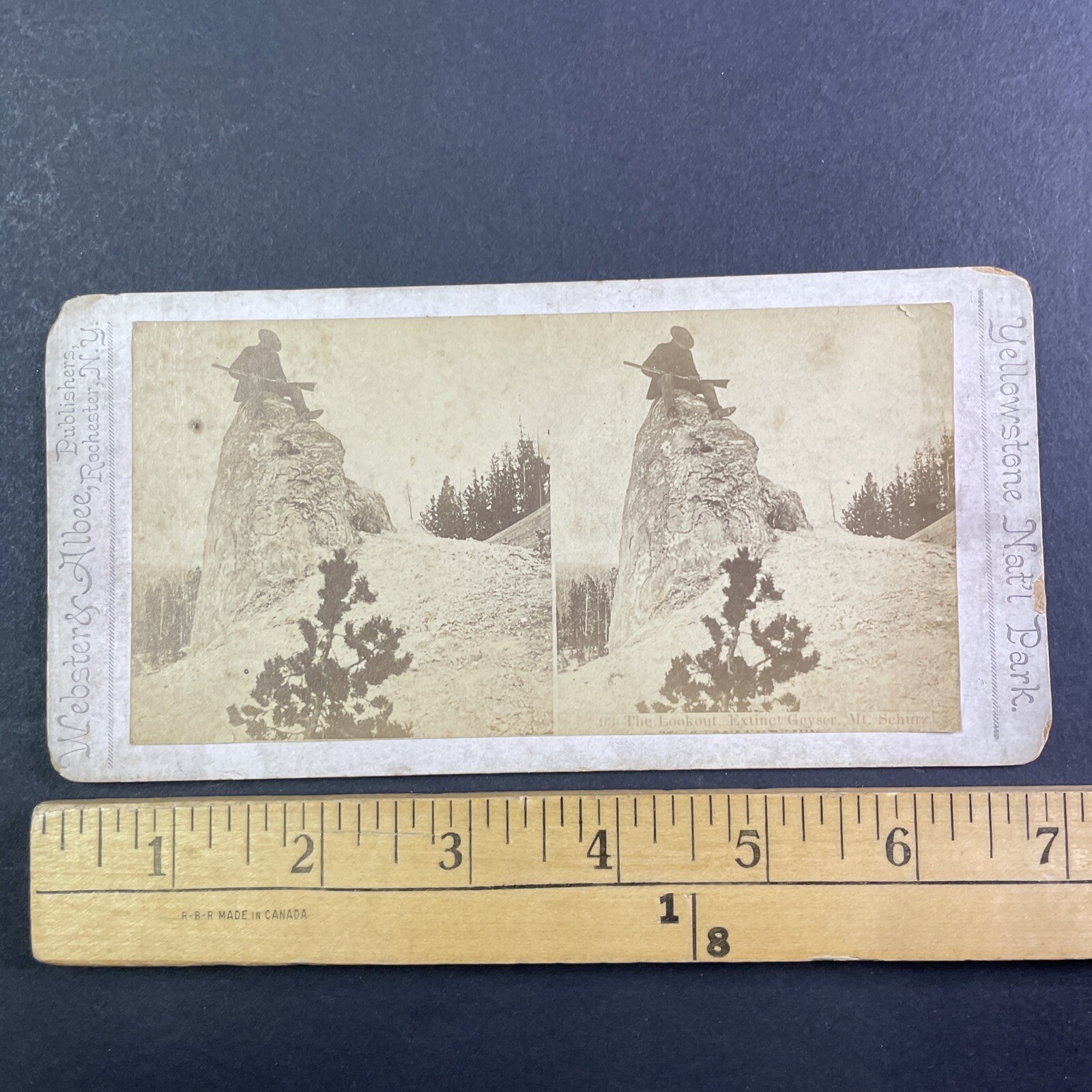 Yellowstone Nat\'l Park Stereoview Webster & Albee 1870s Mt. Schurz Geyser