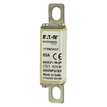 Eaton Bussmann 170N3437 Semiconductor Fuse, 65A, Fast-Acting, 660V Ac, Bolt-On Eaton Bussmann 170N3437 Semiconductor Fuse, 65A, Fast-Acting, 660V Ac, Bolt-On
