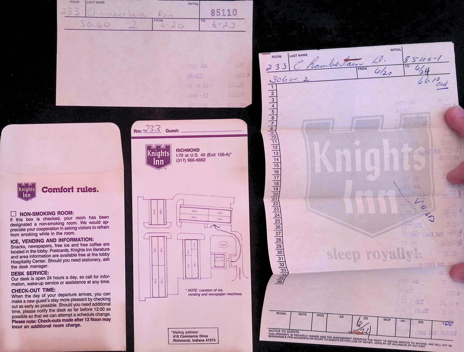 Knights Inn Motel 1985 Guest Folio & Info Card Richmond Indiana Set