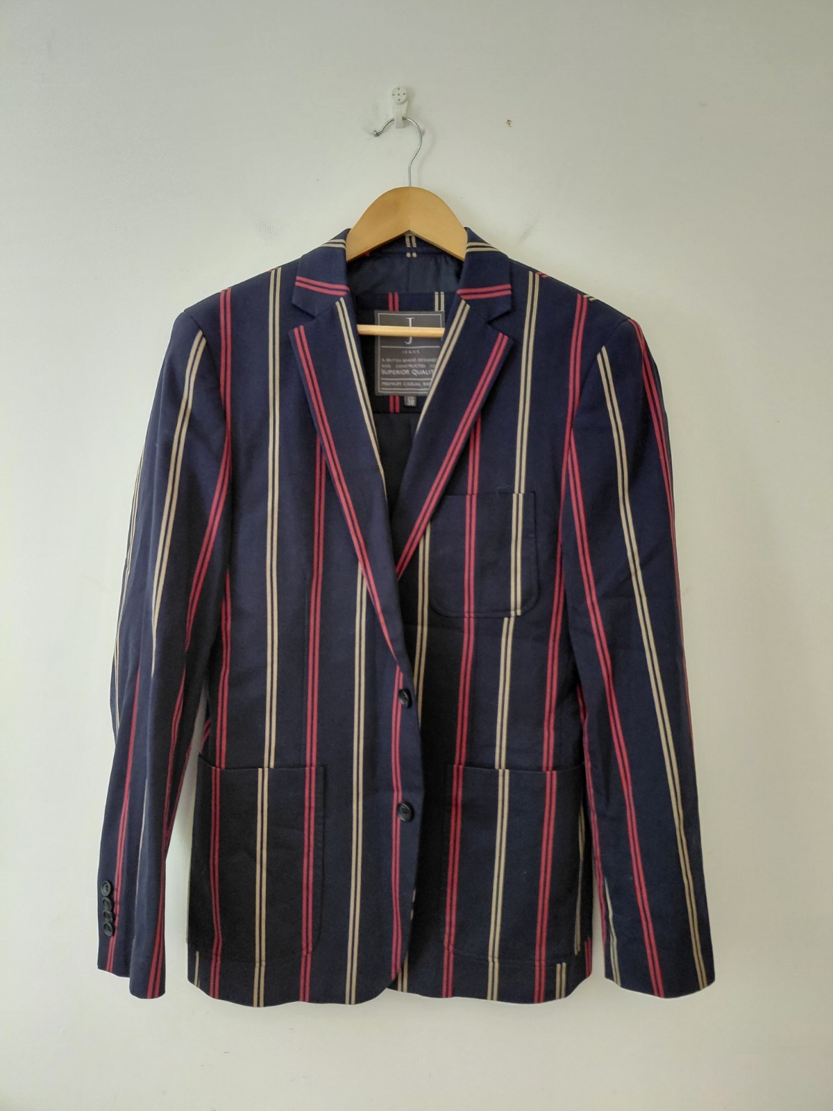JASPER CONRAN STRIPED BOATING ROWING JACKET BLAZER UK 38 NAVY BLUE ENGLISH BRIT