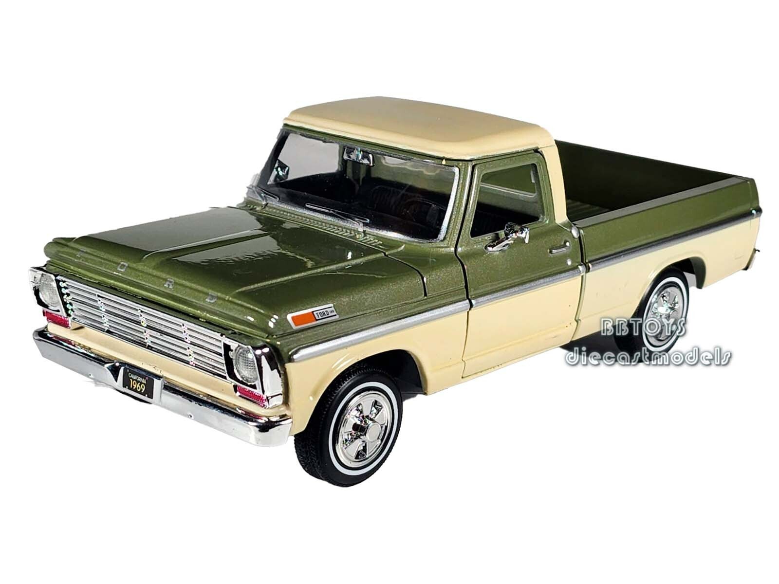1969 Ford F-100 Pickup Truck Light Green and Cream 1/24 MOTORMAX 79315