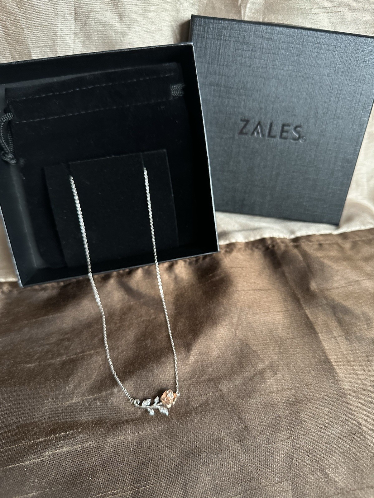 Zales Enchanted Disney Belle 1/10 CT T.W. Diamond Single Stem Rose Necklace Zales Enchanted Disney Belle 1/10 CT T.W. Diamond Single Stem Rose Necklace