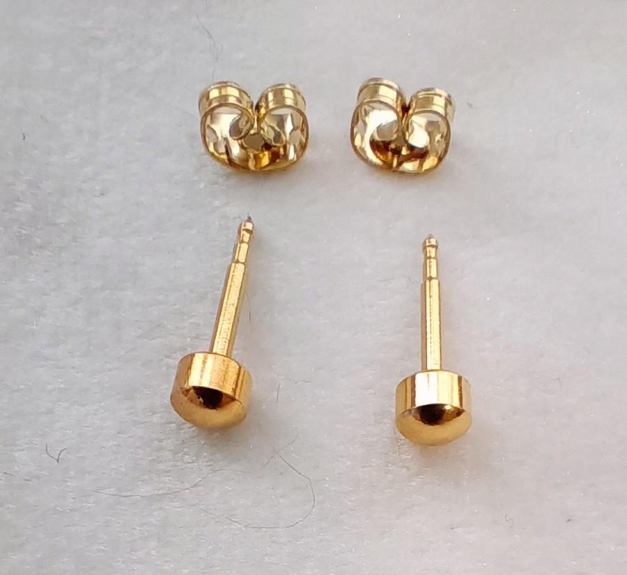 Vintage 22k Yellow Gold Dome Stud Earrings 3mm-Unisex-MINT **VERY RARE**On Sale