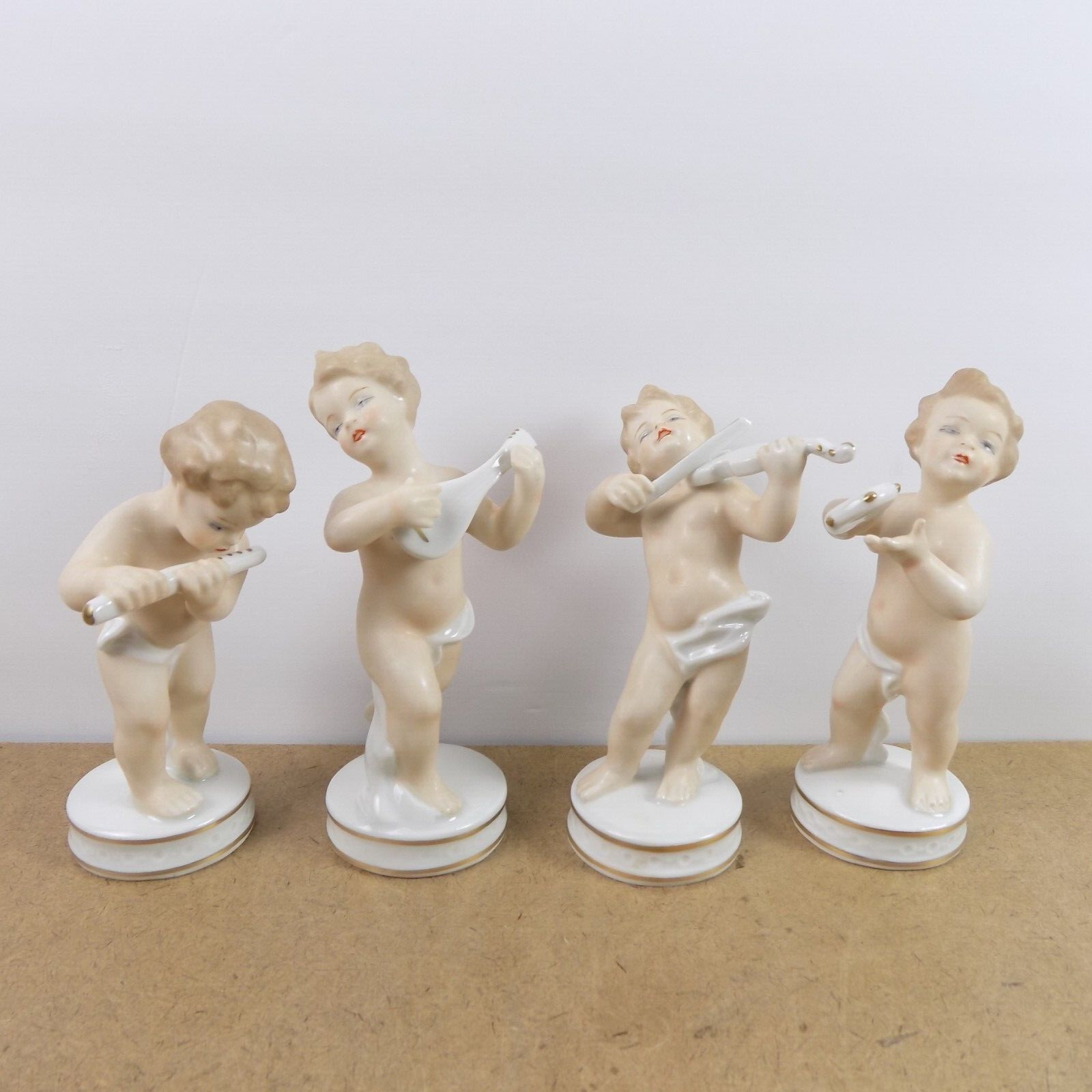 4 Wallendorf Porcelain Putti Baby Musicians Instrument Players Germany 4 Wallendorf Porcelain Putti Baby Musicians Instrument Players Germany