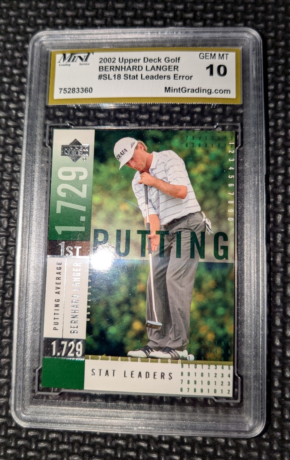 RARE 2002 Upper Deck Golf Bernard Longer #SL18 Stat Leaders *Error* GEM MT 10