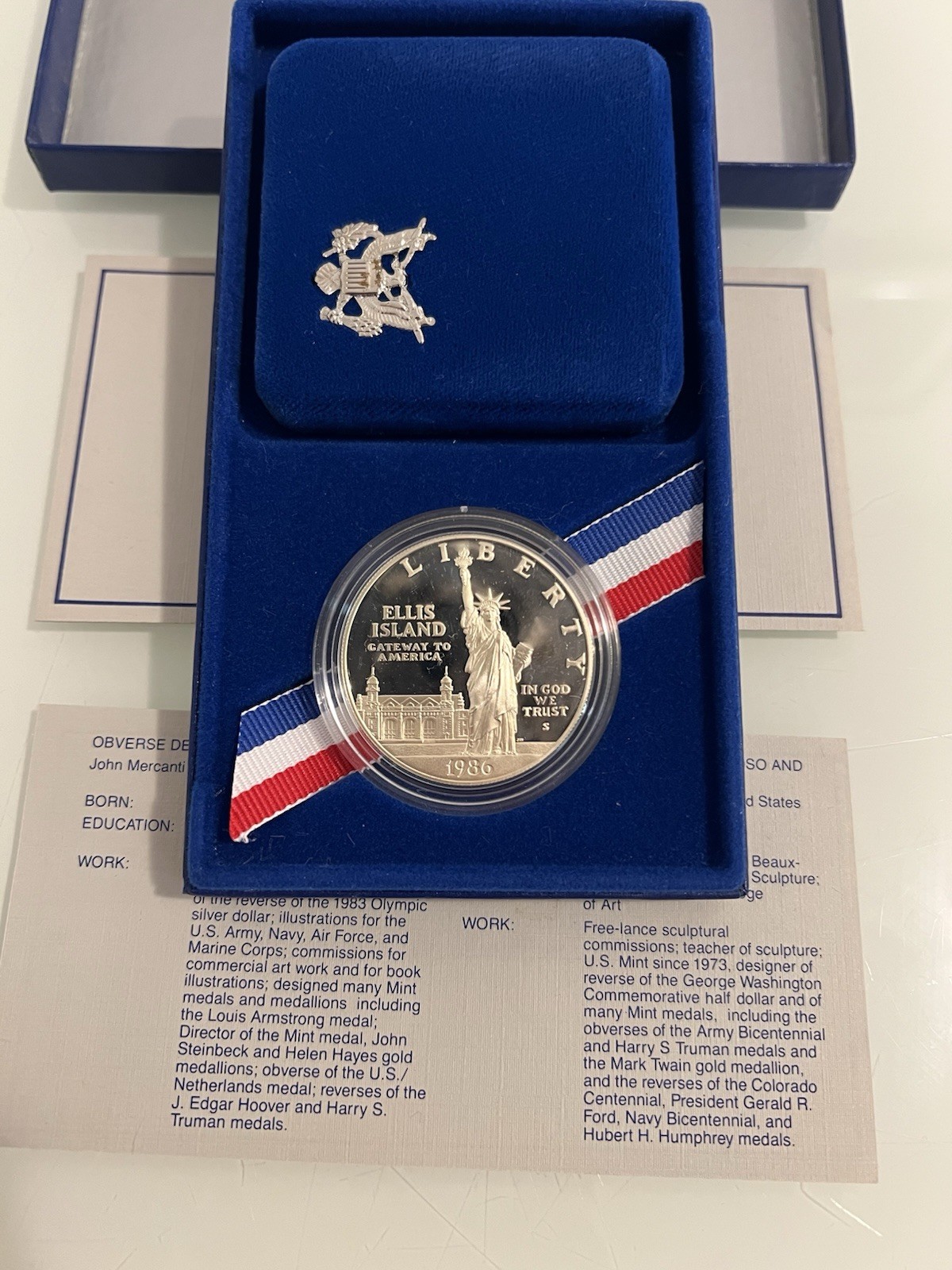 1986 United States Liberty Coin One Dollar Proof (S) Ellis Island Boxed