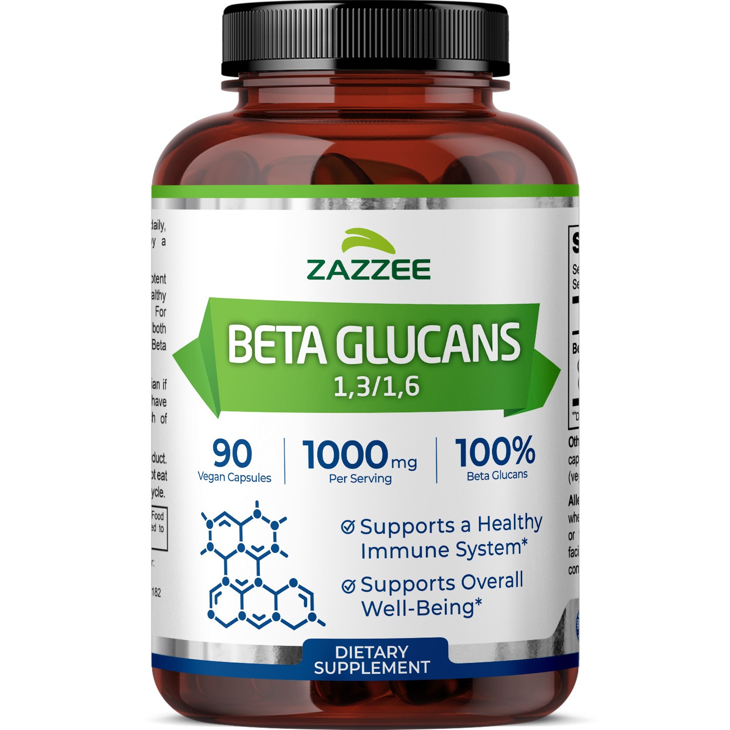 Extra Strength 1,3/1,6 Beta Glucans 1000 mg, 100% Glucan Content, 90 Vegan Caps