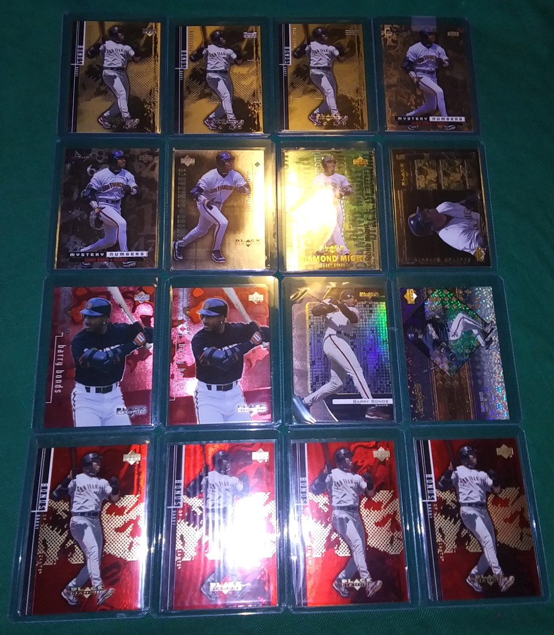 1998-2000 UD BLACK DIAMOND BARRY BONDS SSP LOT OF 16 W/1000 /1500 /2500 /3000 1998-2000 UD BLACK DIAMOND BARRY BONDS SSP LOT OF 16 W/1000 /1500 /2500 /3000