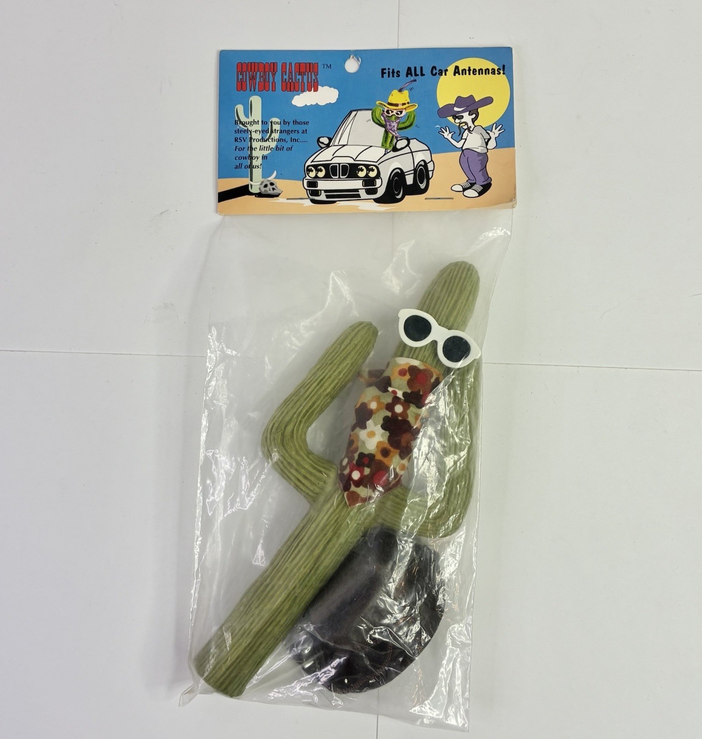 Vintage NOS RSV Cowboy Cactus Car Antenna Topper Bandana Sunglasses Cowboy Hat